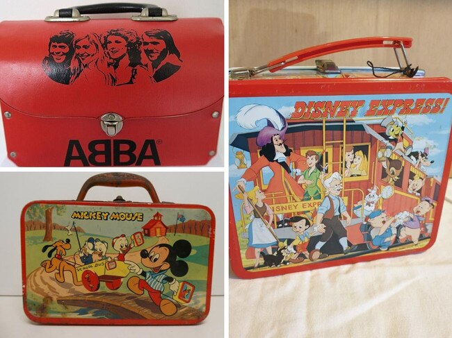 Vintage lunch boxes can be worth anywhere from $50 to $800, this 1977 ABBA lunch box, only made in Australia, recently fetching $839 on eBay. Picture: eBay / @geopon-9732 / @thejunkcompany / @misterjohn