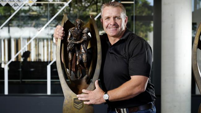 Shane Webcke pictured with the 2000 NRL trophy. Picture: Josh Woning