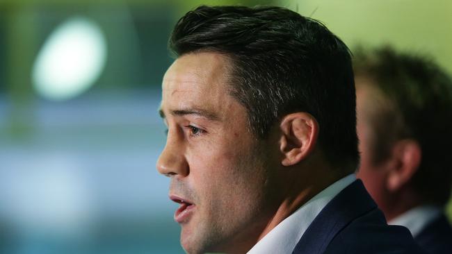 Sydney Roosters NRL player Cooper Cronk announces his retirement at the end of the 2019 season during a press conference at the SCG. Picture: Brett Costello