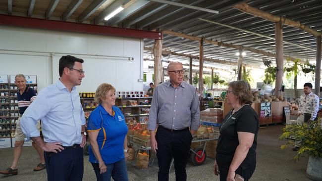 National’s Leader David Littleproud and the Liberals’ Peter Dutton with Member for Capricornia Michelle Landry during the 2025 federal election campaign in Rockhampton. Photo: Supplied