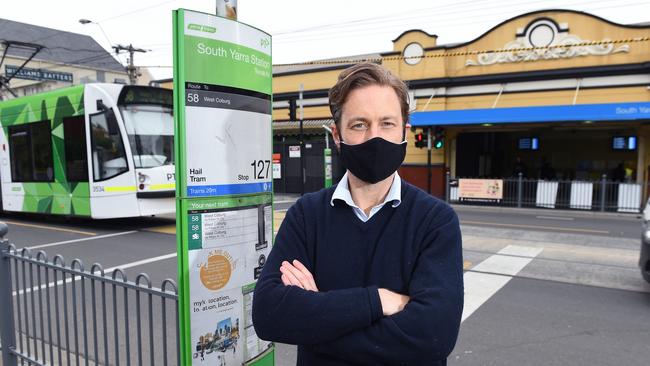 Prahran state Greens MP Sam Hibbins is fighting for the tram stop outside South Yarra railway station to be upgraded. Picture: Josie Hayden