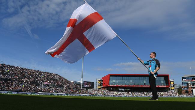 The St George's Flag is waved before play on day five. Picture: Getty Images