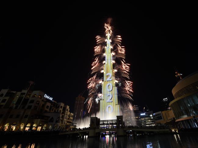 Fireworks explode at the Burj Khalifah, the world’s tallest building, on New Year's Eve to welcome 2020 in Dubai. Picture: AFP