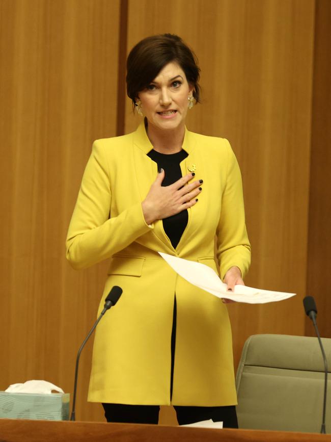 Nicolle Flint during her speech demanding a bi-partisan approach to safety for women. Picture: NCA NewsWire / Gary Ramage