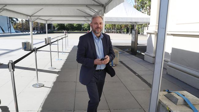 Chief Health Officer Brett Sutton arrives for his jab. Picture: David Crosling