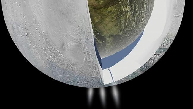 Sub-surface ocean ... this image released by NASA shows the underground sea believed to exist in Enceladus’ south pole, linked to the plumes previously observed.