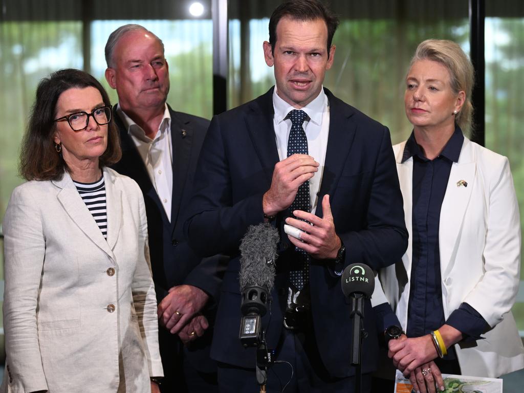 Coalition senators Anne Ruston, Richard Colbeck, Matt Canavan and Bridget McKenzie at a media conference. Picture: Dan Peled/NCA NewsWire