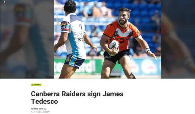 Tedesco signed with Canberra in 2014.