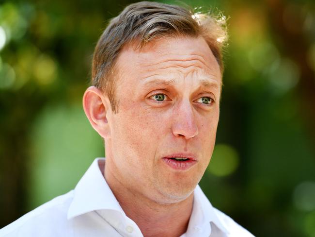 Queensland Deputy Premier Steven Miles speaks to media at the Townsville University Hospital. Picture: Alix Sweeney