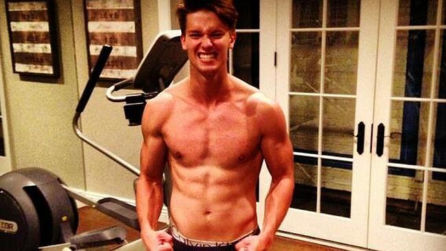 Patrick Schwarzenegger's not quite as buff as his dad, but he's working on it.