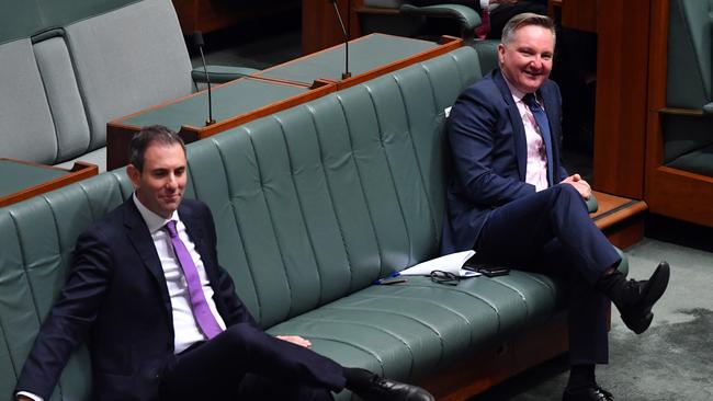 Labor MPs Jim Chalmers and Chris Bowen during Question Time. Picture: Getty