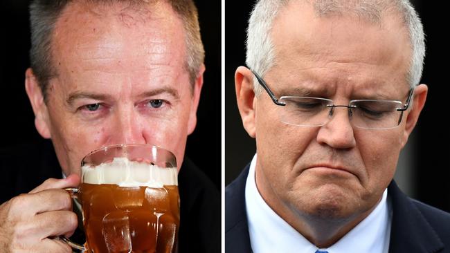 Australian Opposition Leader Bill Shorten drinks a handcrafted beer from the Morrison brewery at Saint John in Launceston, Monday, May 13, 2019. A Federal election will be held in Australian on Saturday May 18, 2019. (AAP Image/Lukas Coch) NO ARCHIVING