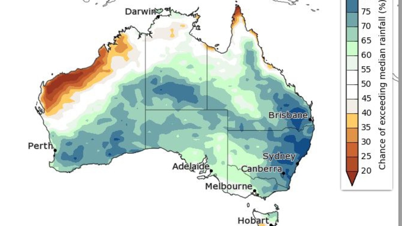 There is a high chance of above average rainfall in the week leading to Christmas. Picture: BOM.