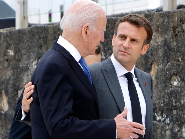 US President Joe Biden (L) and France's President Emmanuel Macron. Mr Macron will be Europe’s most powerful leader in the absence of Angela Merkel. Picture: AFP