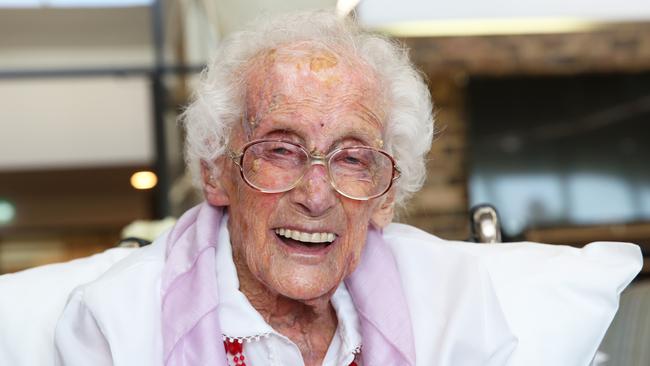 Ethel Giles celebrated her 107th birthday at Woodbury Village retirement home in Winston Hills. Picture: Peter Kelly