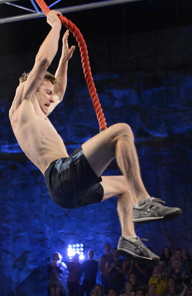 Lee Cossey makes his dismount in the Ninja Warrior Grand Final. Picture: Supplied / Nine