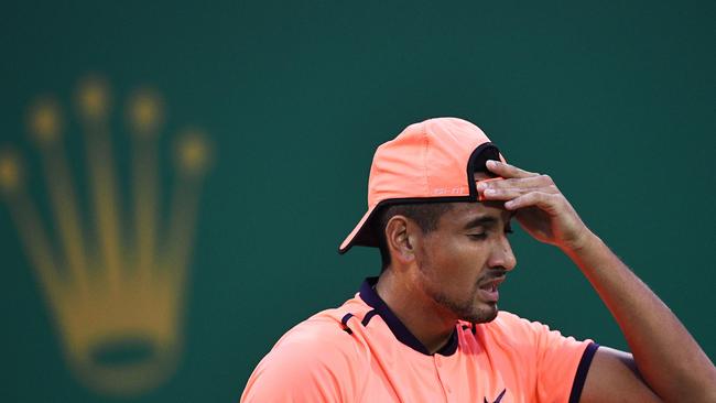 Nick Kyrgios in action at the Shanghai Masters in October — where he was fined almost $22,000 and later suspended after he appeared to tank a point. Picture: AFP