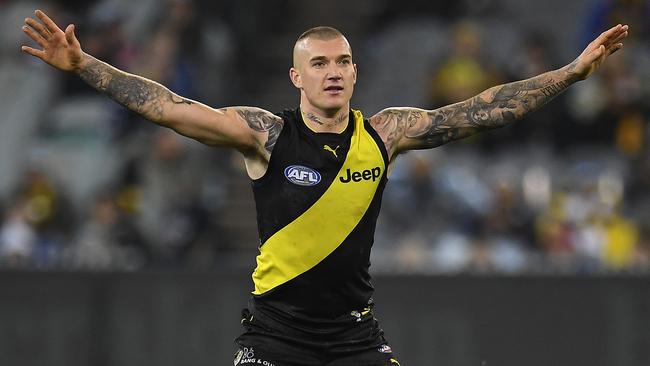 Dustin Martin of the Tigers in action against Geelong.