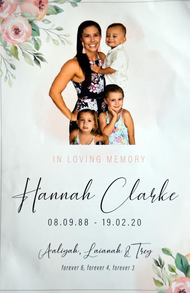 The program for the funeral of Hannah Clarke and her children Aaliyah, Laianah and Trey.