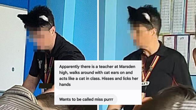 Parents have expressed their concern at a Queensland high school teacher who has been referring to themselves as a cat, allegedly hissing at students and licking the back of their hands during class.