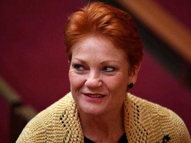 One Nation leader Senator Pauline Hanson during the debate on the Espionage and Foreign Interference Bill in the Senate chamber at Parliament House in Canberra, Wednesday, June 27, 2018. (AAP Image/Mick Tsikas) NO ARCHIVING