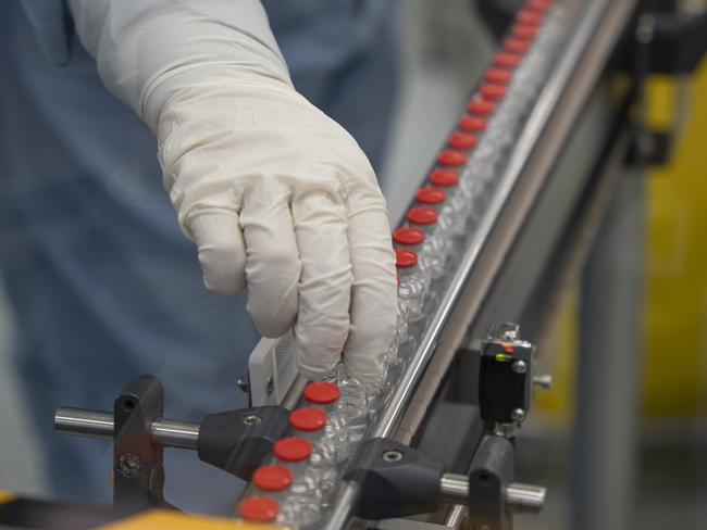 The first vials of locally produced AstraZeneca vaccine – with the first vials coming off the line at Seqirus today (Tuesday 16th).  The manufacture of the vaccine substance (concentrated vaccine) was completed at CSL Behring in Broadmeadows, Victoria, This was then transferred to Seqirus Parkville where it is formulated to a precise concentration and filled into vials– this process commenced yesterday and first vials came off this afternoon, The vaccines still have a number of further steps to go through – including critical quality checks, Initial locally produced AZ COVID-19 vaccines are expected to be released towards the end of March – with an initial two million doses, and one million a week thereafter. Picture: Seqirus/CSL