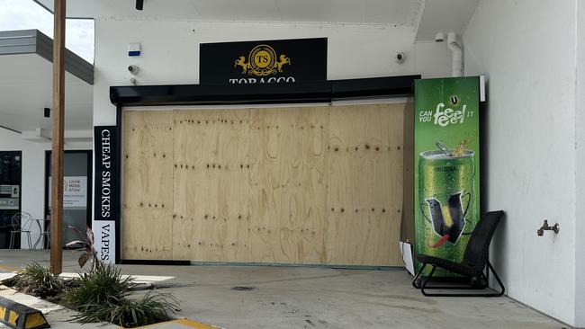 Damage at the TS Tobacco shop on Reserve Road at Upper Coomera following a ram raid in the early hours of Saturday, March 16, 2024. Picture: Mohammed Alfares