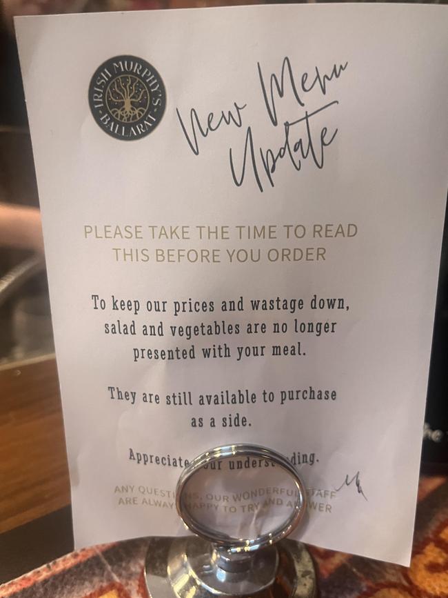 A new menu change at an Irish restaurant in Ballarat, Victoria has sparked debate online. Picture: Reddit / ZanePWD