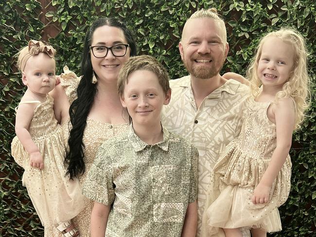 The Advertiser - Adenomyosis gofundme - Rae and Gavin Holfter with their kids Amali (2), Ephram (13), and Aeyla (4). Picture: Supplied