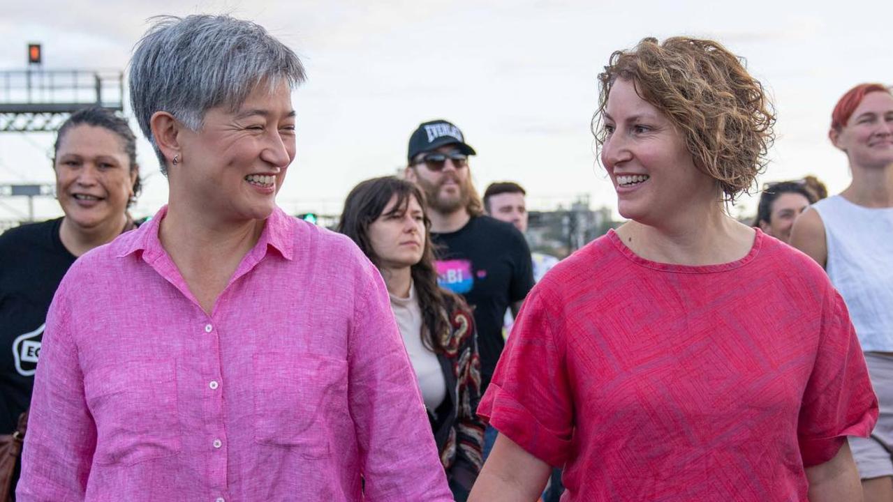 Australian Senator Penny Wong with partner Sophie Allouache at Sydney's Pride . Picture: Facebook/Penny Wong