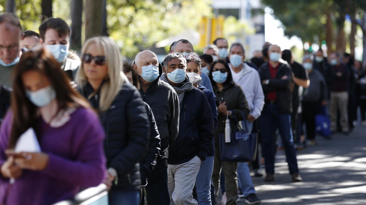 Large queues at the NSW vaccination centre at Olympic Park in Sydney. Picture: NCA NewsWire/Nikki Short