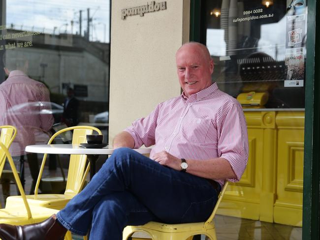 Meagher enjoying a coffee at his favourite Milsons Point cafe. Picture: Craig Wilson/AAP