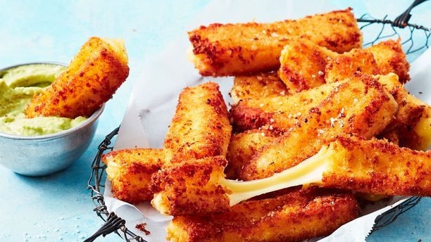 Mozzarella sticks turn out crispy on the outside and gooey inside.