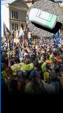 CFMEU protestors leave behind empty alcohol bottles.