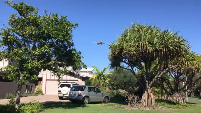 Aircraft flies over Mudjimba on approach to Sunshine Coast Airport