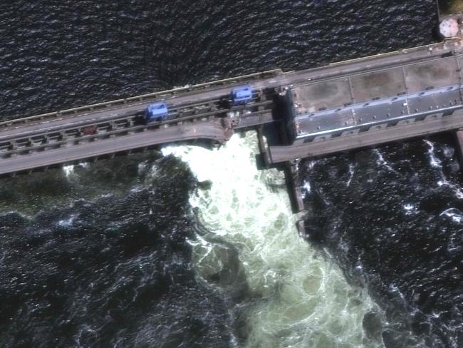 Damage to the Kakhovka hydro-electric dam. Picture: Maxar Technologies/AFP