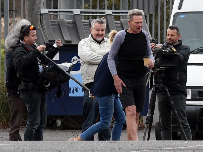 Sam Newman during filming outside The Footy Show’s Docklands studio. Picture: Kylie Else