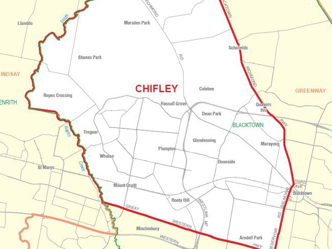 The federal seat of Chifley covers the western side of the Blacktown Local Government Area. Picture: Australian Electoral Commission