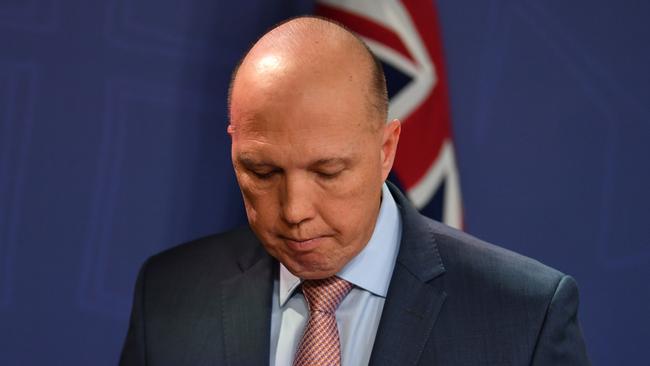 Minister for Home Affairs Peter Dutton is seen during a press conference in Sydney, Thursday, June, 20, 2019. (AAP Image/Dean Lewins) NO ARCHIVING