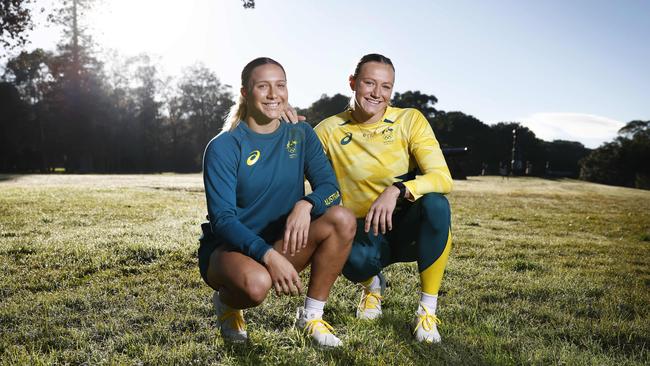 Sisters Teagan Levi and Maddison Levim who play with the Australian Rugby Sevens team, are heading to the Paris Olympics. Picture: Richard Dobson