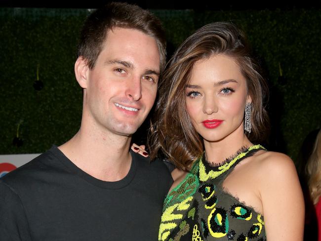 Aussie model Miranda Kerr and husband SnapChat CEO Evan Spiegel. Picture: Imeh Akpanudosen/Getty