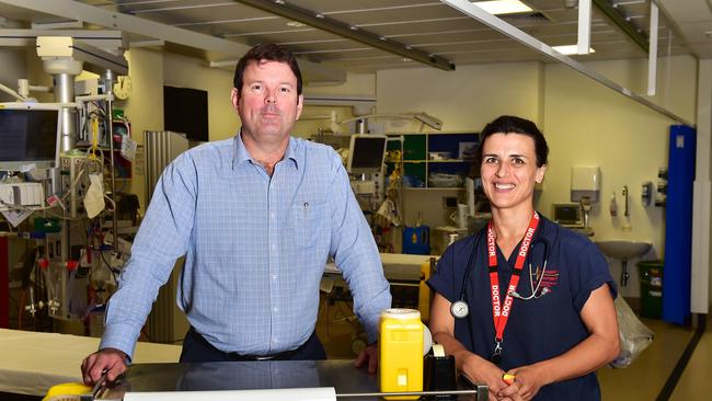 Townsville Hospital Chief Executive Kieran Keyes and Acting Chief Executive Doctor Jane Dutson inside the emergency department. Picture: Shae Beplate.