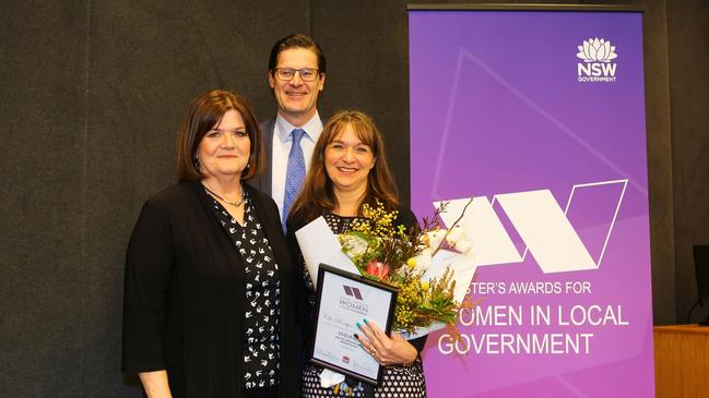 From left Shelley Hancock and Jonathan O'Dea with Cr Roslyn Harris at the awards