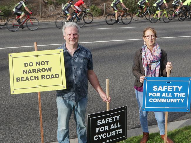 Robyn and Gavin Nolan do not want Beach Rd narrowed. Picture: David Crosling