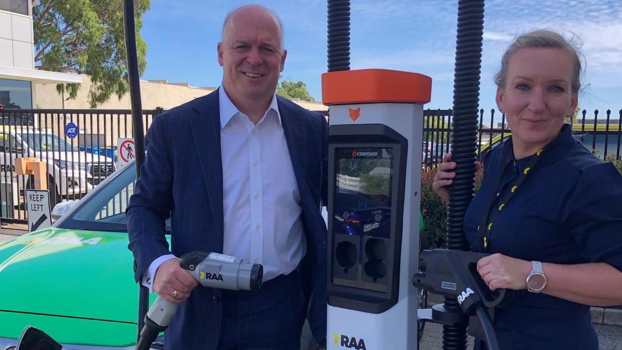 RAA Managing Director Ian Stone and RAA EV Network project co-ordinator Anita Saunders, with an RAA EV Ultra Rapid Charger. Picture: RAA