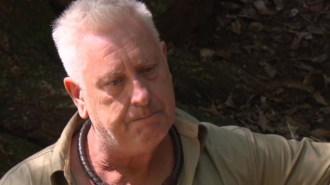 Ian 'Dicko' Dickson breaks down in the jungle camp on I'm A Celebrity … Get Me Out Of Here! Picture: Network 10