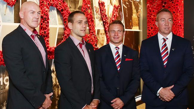 McGregor, Jason Nightingale, Jake Friend and Trent Robinson launch the ANZAC Day game. Photo Mark Evans