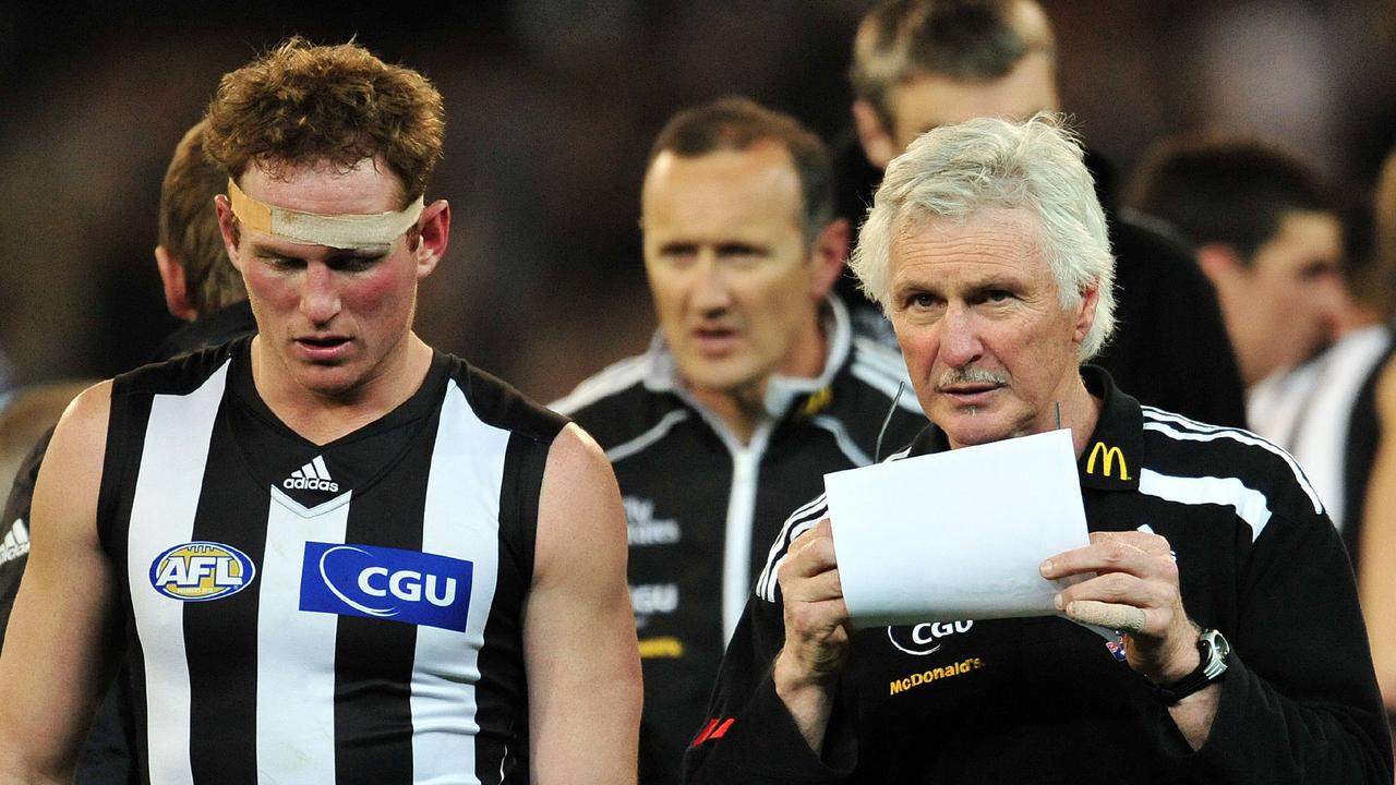 2011 Preliminary Final. Collingwood v Hawthorn. MCG. Ben Johnson and coach Michael Malthouse. Mick Malthouse.