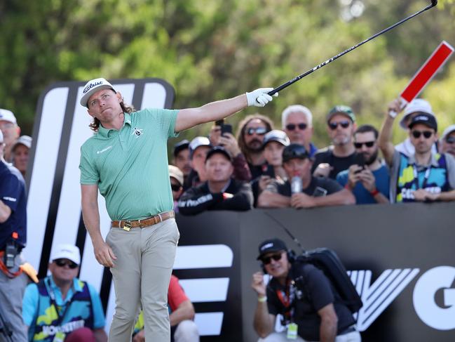 ADELAIDE, AUSTRALIA - APRIL 21: Cameron Smith, captain of the Rippers indicates his ball has gone left off the fairway on the 3rd during day one of Liv Golf Adelaide at The Grange Golf Course on April 21, 2023 in Adelaide, Australia. (Photo by Sarah Reed/Getty Images)