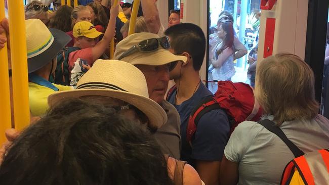 The crowded Gold Coast trams. 